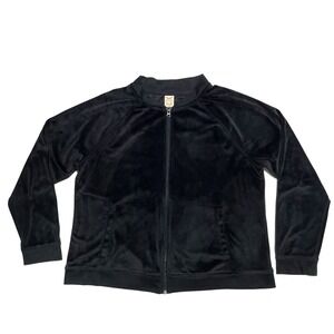 Faded Glory Black Velour Jacket Women's Size 20 XXL /  2XG Zippered Long‎ Sleeve